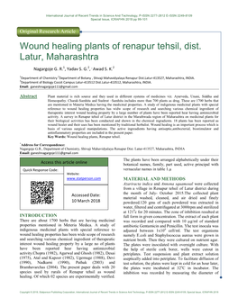 Wound Healing Plants of Renapur Tehsil, Dist. Latur, Maharashtra