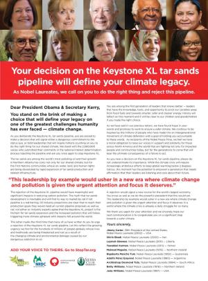Your Decision on the Keystone XL Tar Sands Pipeline Will Define Your Climate Legacy