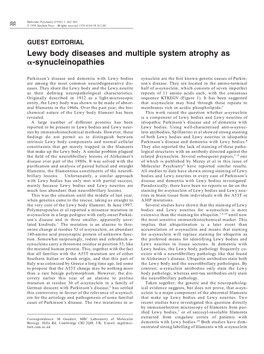 Lewy Body Diseases and Multiple System Atrophy As ␣-Synucleinopathies
