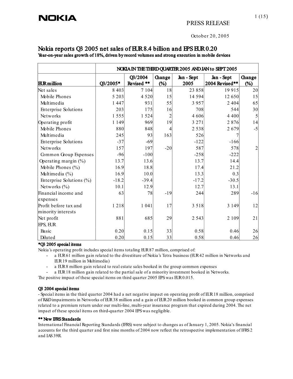 Q3 Results Release