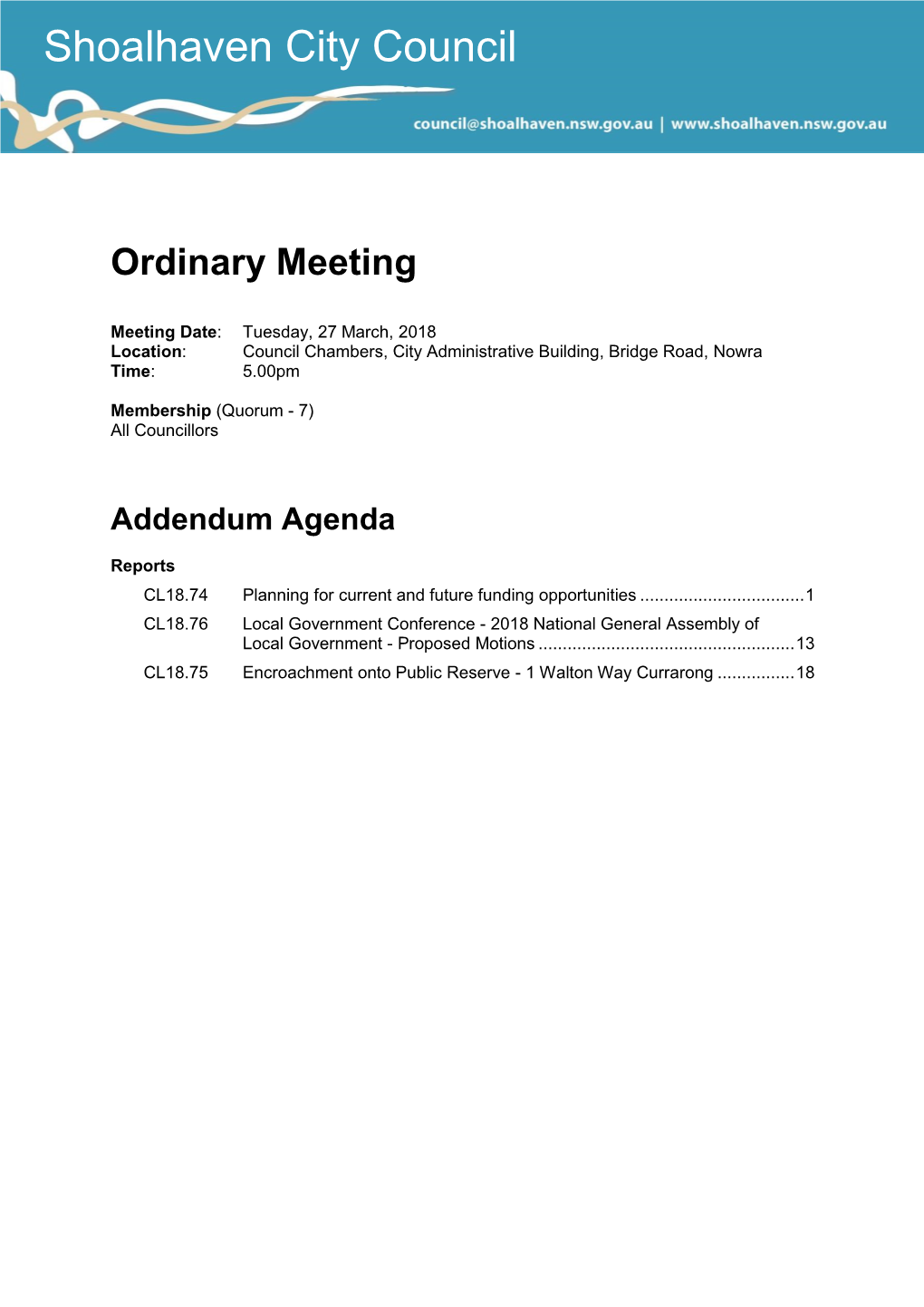Addendum Agenda of Ordinary Meeting