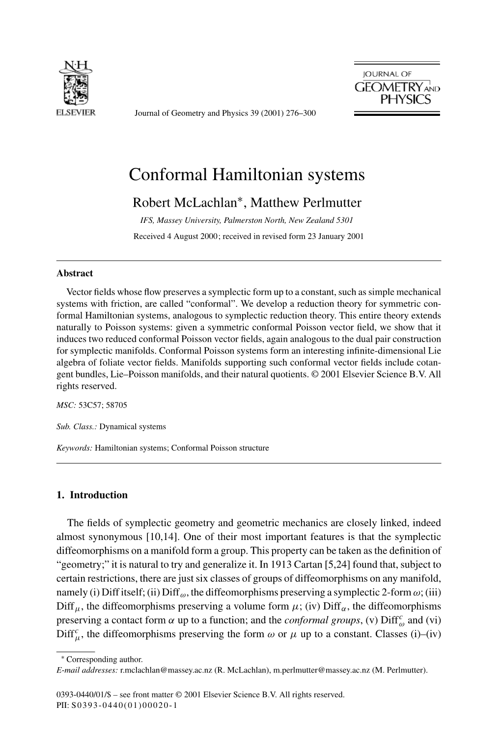 Conformal Hamiltonian Systems