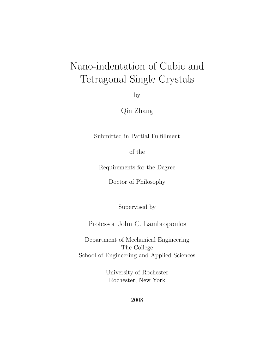 Nano-Indentation of Cubic and Tetragonal Single Crystals