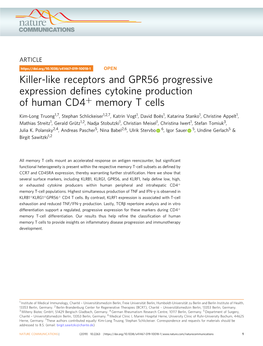 Killer-Like Receptors and GPR56 Progressive Expression Defines Cytokine Production of Human CD4+ Memory T Cells