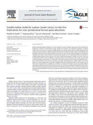 Suitable Habitat Model for Walleye (Sander Vitreus) in Lake Erie: Implications for Inter-Jurisdictional Harvest Quota Allocations