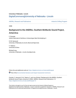 Background to the ANDRILL Southern Mcmurdo Sound Project, Antarctica