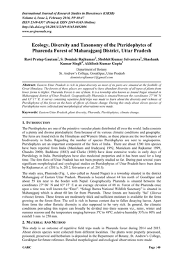 Ecology, Diversity and Taxonomy of the Pteridophytes of Pharenda Forest of Maharajganj District, Uttar Pradesh