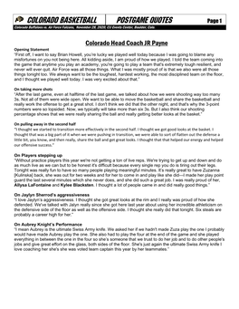COLORADO Basketball Postgame Quotes Page 1 Colorado Buffaloes Vs