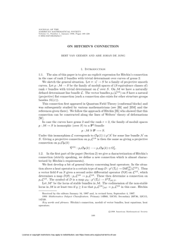 ON HITCHIN's CONNECTION 1. Introduction 1.1. the Aim of This Paper Is to Give an Explicit Expression for Hitchin's Connectio