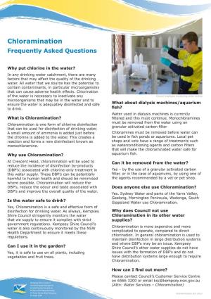 Chloramination Frequently Asked Questions
