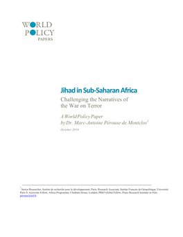 Jihad in Sub-Saharan Africa Challenging the Narratives of the War on Terror