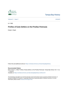 Profiles of Early Settlers on the Pinellas Peninsula