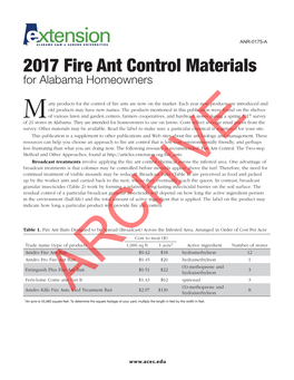 2017 Fire Ant Control Materials for Alabama Homeowners