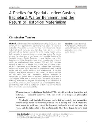 A Poetics for Spatial Justice: Gaston Bachelard, Walter Benjamin, and the Return to Historical Materialism