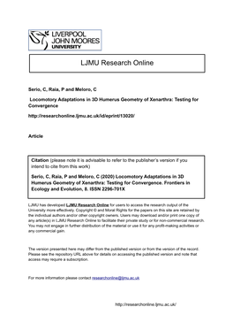 Locomotory Adaptations in 3D Humerus Geometry of Xenarthra: Testing for Convergence