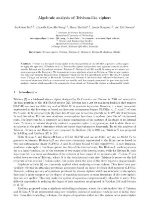 Algebraic Analysis of Trivium-Like Ciphers