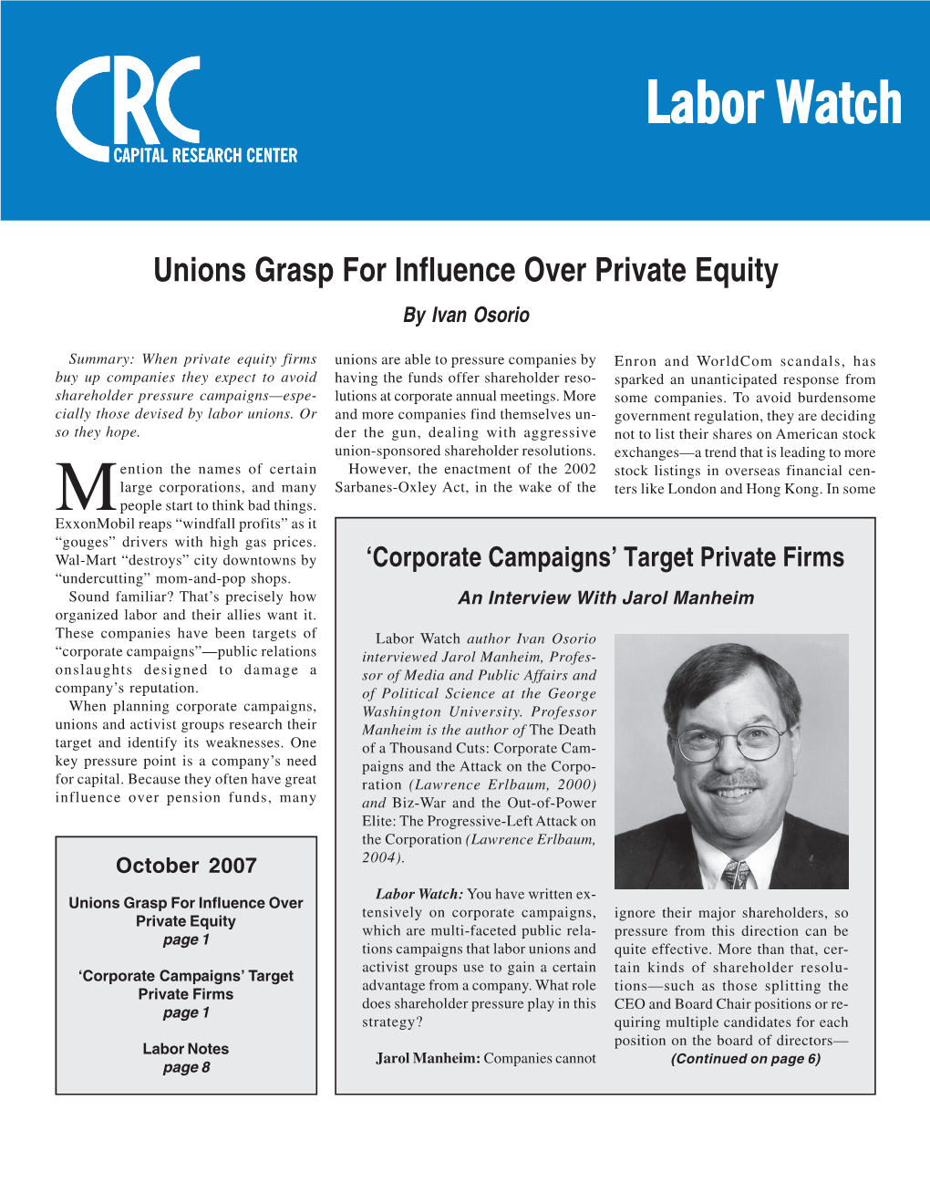 Unions Grasp for Influence Over Private Equity by Ivan Osorio