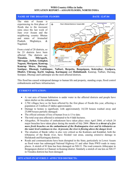 WHO Country Office in India SITUATION REPORT—ASSAM FLOODS, NORTH INDIA