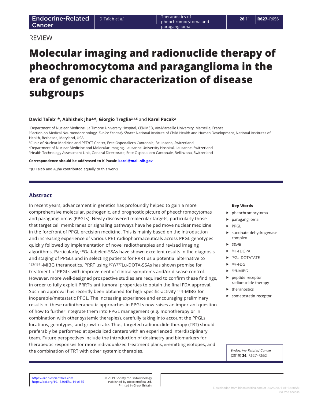 Molecular Imaging and Radionuclide Therapy of Pheochromocytoma and Paraganglioma in the Era of Genomic Characterization of Disease Subgroups