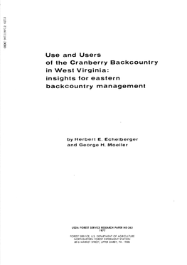 Use and Users of the Cranberry Backcountry Est Virginia: Insights for Eastern Backcountry Management