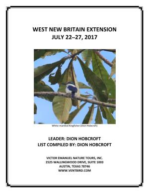 West New Britain Extension July 22–27, 2017