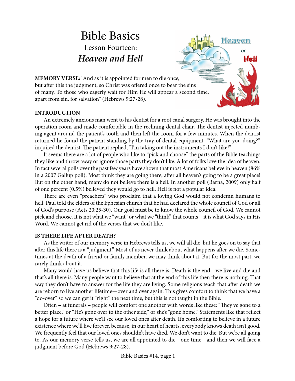 Bible Basics Lesson Fourteen: Heaven and Hell