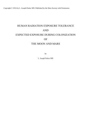 Human Radiation Exposure Tolerance and Expected Exposure During Colonization of the Moon and Mars