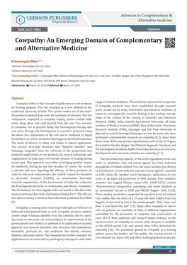 Cowpathy: an Emerging Domain of Complementary and Alternative Medicine