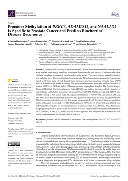 Promoter Methylation of PRKCB, ADAMTS12, and NAALAD2 Is Specific to Prostate Cancer and Predicts Biochemical Disease Recurrence