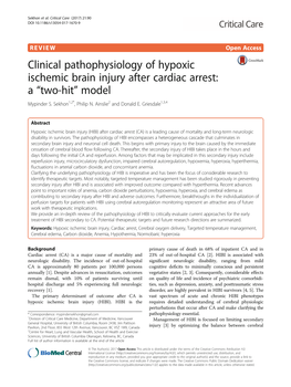 Clinical Pathophysiology of Hypoxic Ischemic Brain Injury After Cardiac Arrest: a “Two-Hit” Model Mypinder S