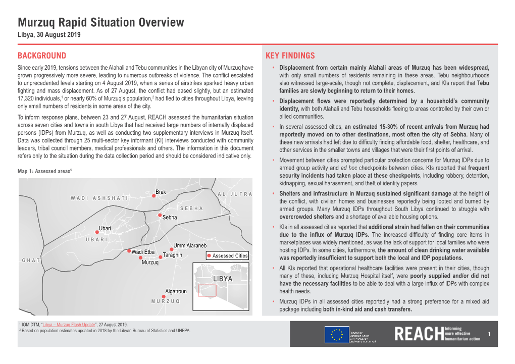 Murzuq Rapid Situation Overview Libya, 30 August 2019