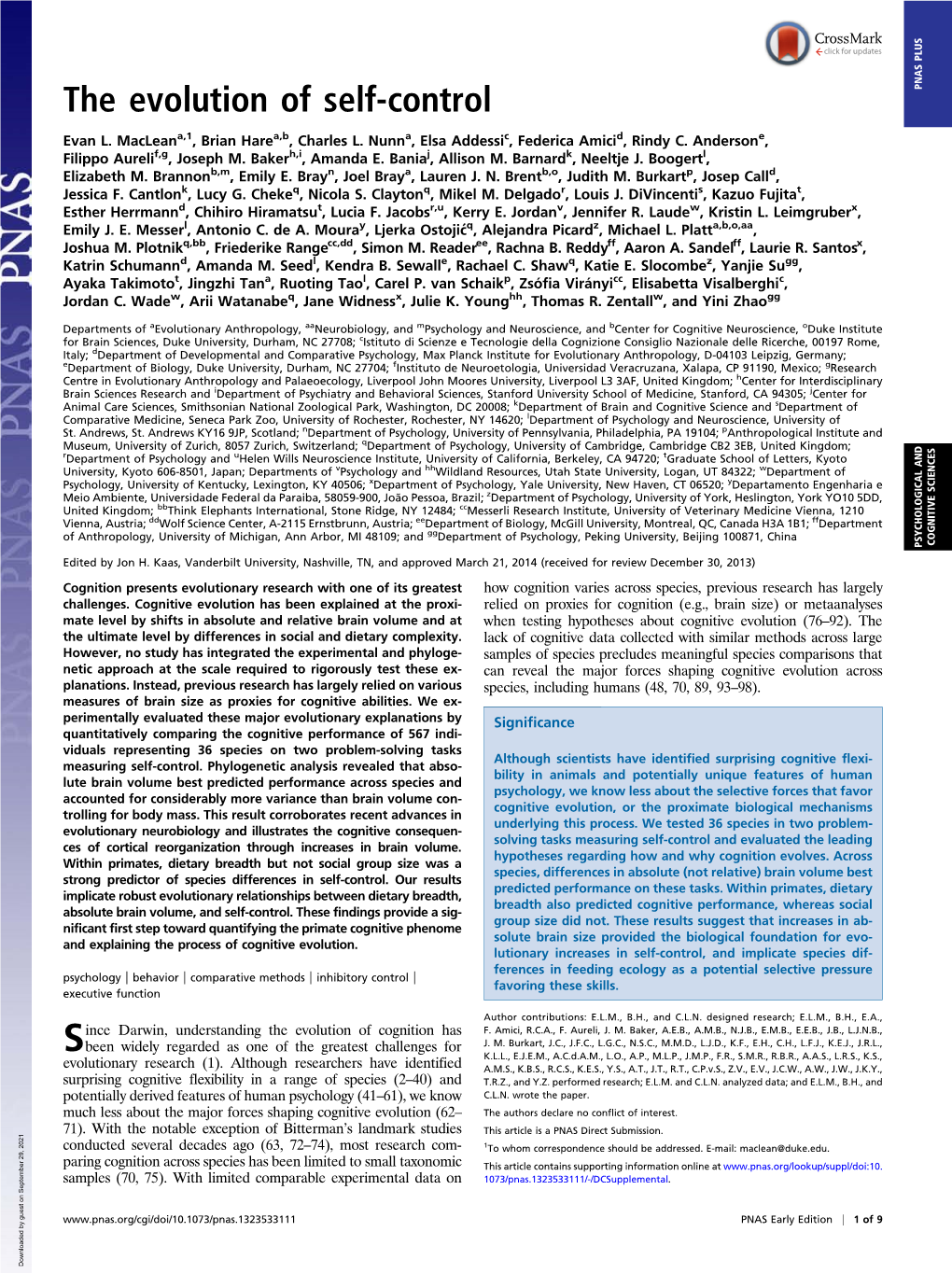 The Evolution of Self-Control PNAS PLUS