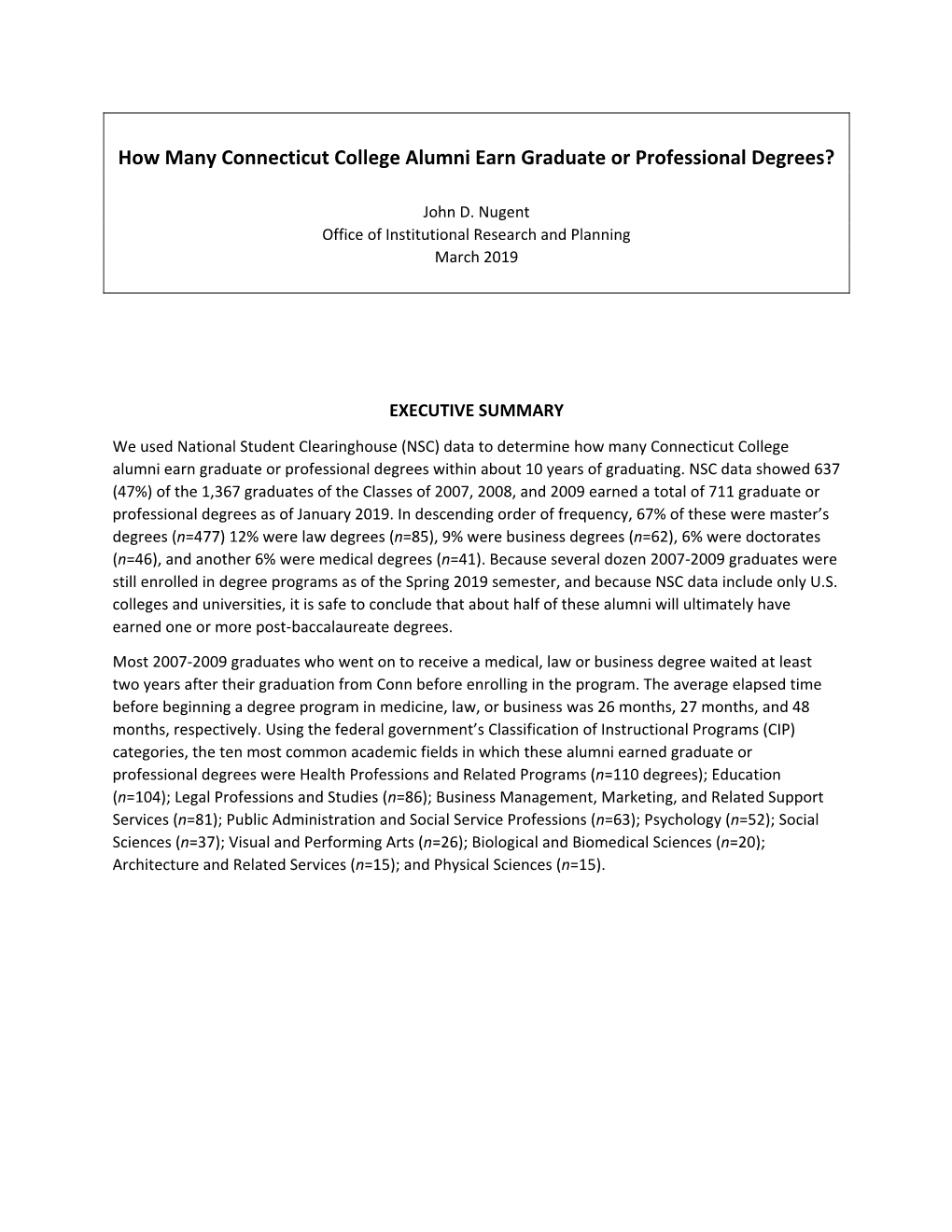 How Many Connecticut College Alumni Earn Graduate Or Professional Degrees?