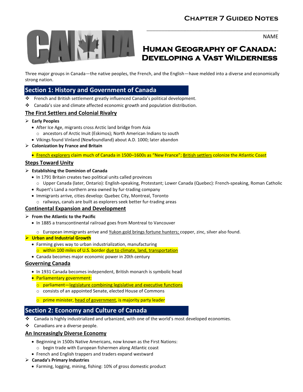 Human Geography of Canada: Developing a Vast Wilderness