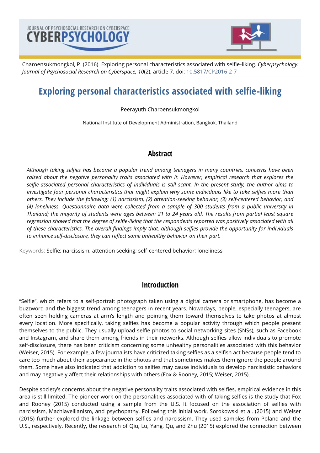 Exploring Personal Characteristics Associated with Selfie-Liking