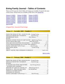 Tables of Contents These Are EFJ Issues for Which Tables of Contents Are Available