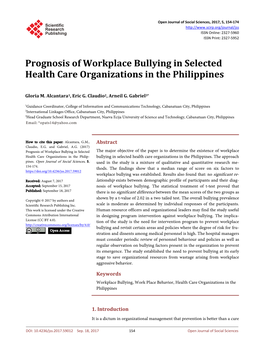 Prognosis of Workplace Bullying in Selected Health Care Organizations in the Philippines