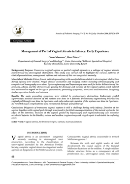 Management of Partial Vaginal Atresia in Infancy: Early Experience