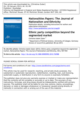 Ethnic Party Competition Beyond the Segmented Market