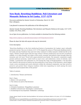 Rewriting Buddhism: Pali Literature and Monastic Reform in Sri Lanka, 1157–1270