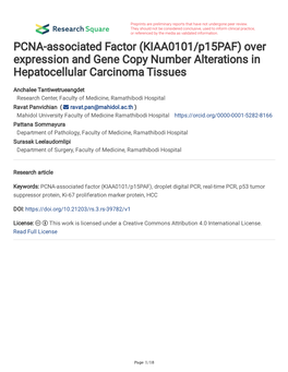 KIAA0101/P15paf) Over Expression and Gene Copy Number Alterations in Hepatocellular Carcinoma Tissues