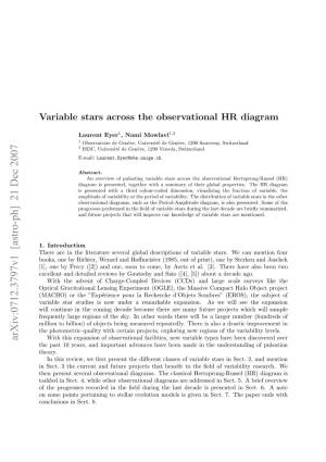Variable Stars Across the Observational HR Diagram