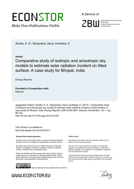 Comparative Study of Isotropic and Anisotropic Sky Models to Estimate Solar Radiation Incident on Tilted Surface: a Case Study for Bhopal, India