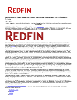 Redfin Launches Career Accelerator Program to Bring New, Diverse Talent Into the Real Estate Industry