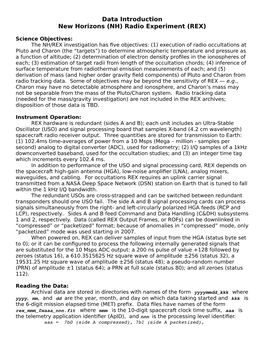 Data Introduction New Horizons (NH) Radio Experiment (REX)