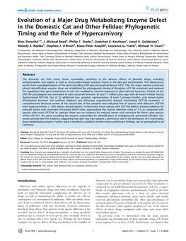 Evolution of a Major Drug Metabolizing Enzyme Defect in the Domestic Cat and Other Felidae: Phylogenetic Timing and the Role of Hypercarnivory