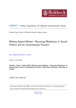 Making Speech-Matter: Recurring Mediations in Sound Poetics and Its Contemporary Practice