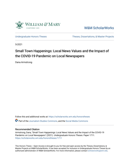 Small Town Happenings: Local News Values and the Impact of the COVID-19 Pandemic on Local Newspapers