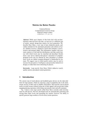 Metrics for Better Puzzles 1 Introduction