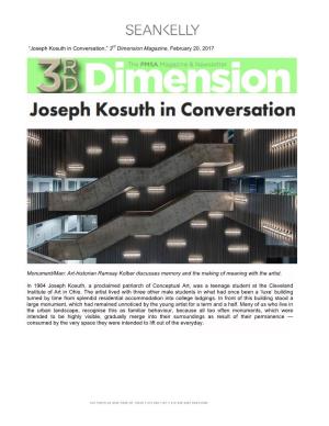 Joseph Kosuth in Conversation,” 3Rd Dimension Magazine, February 20, 2017